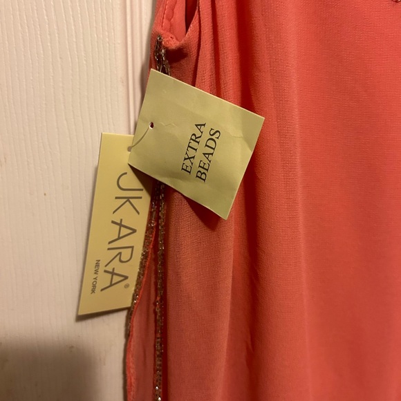 J Kara Women's👩🏽Asymmetrical Bodice EdgeBeadedShortCocktailDress👗Coral Sz 14P - Picture 4 of 9